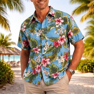 Princess Cruises XL Mens Hawaiian Shirt Floral‎ Tropical Blue Vacation Cruise